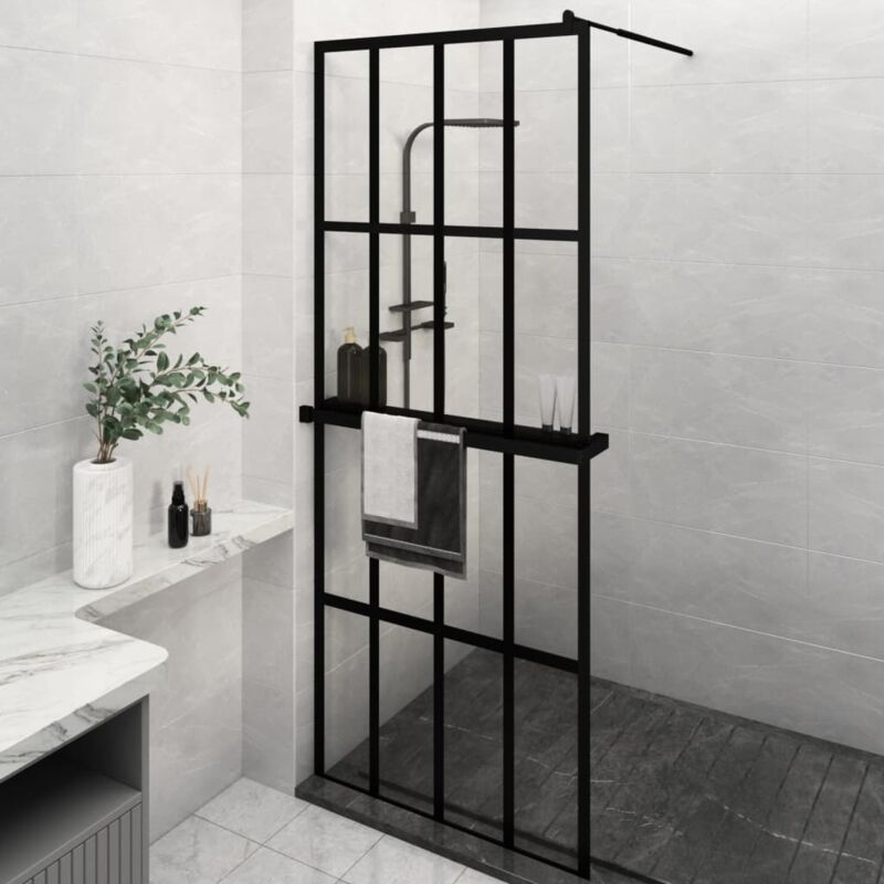 foto del prodotto parete doccia walk in mensola nera 80x195cm vetro esg alluminio vidaxl