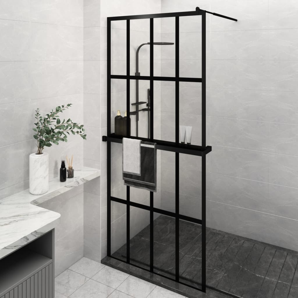 foto del prodotto parete doccia walk in mensola nera 90x195cm vetro esg alluminiocod mxl 78417