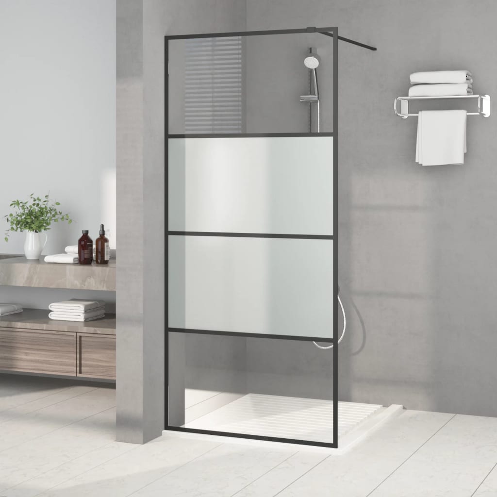 foto del prodotto parete doccia walk in nera 90x195 cm vetro semi smerigliato esg