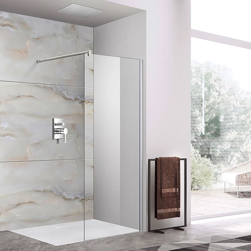 foto del prodotto parete doccia walk in vetro 8 mm trasparente temperato anticalcare 110 x h195 cm