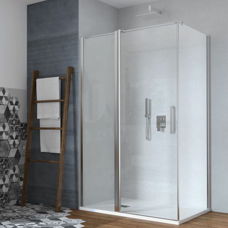 foto del prodotto parete fissa box doccia porta battente clematis cristallo 6 mm telaio alluminio misure 77 79xh195 cm trasparente confezione 1