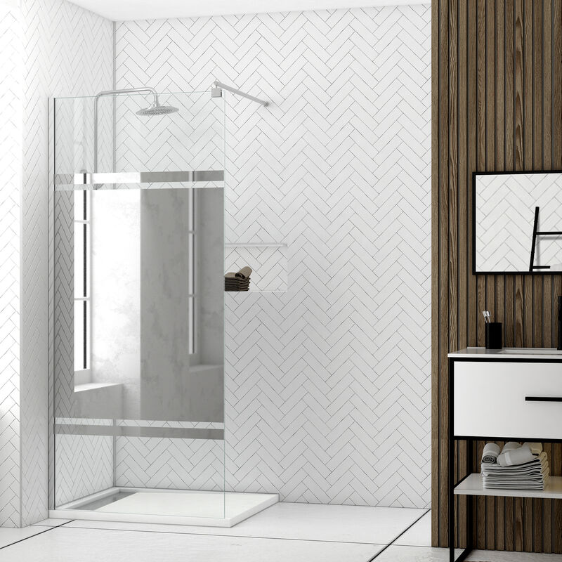 foto del prodotto parete per doccia 100x200cm con fascia a specchio vetro 8mm profilo cromato freedom 2 mirror