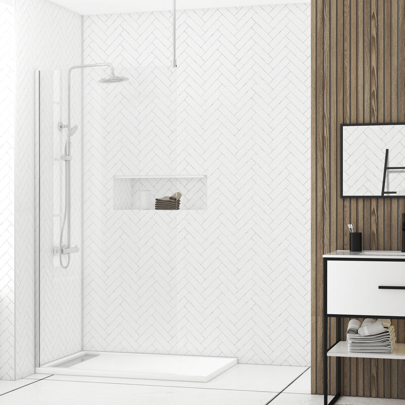 foto del prodotto parete per doccia 100x200cm vidrio trasparente profilo barra a soffitto cromata freedom 2 chromed