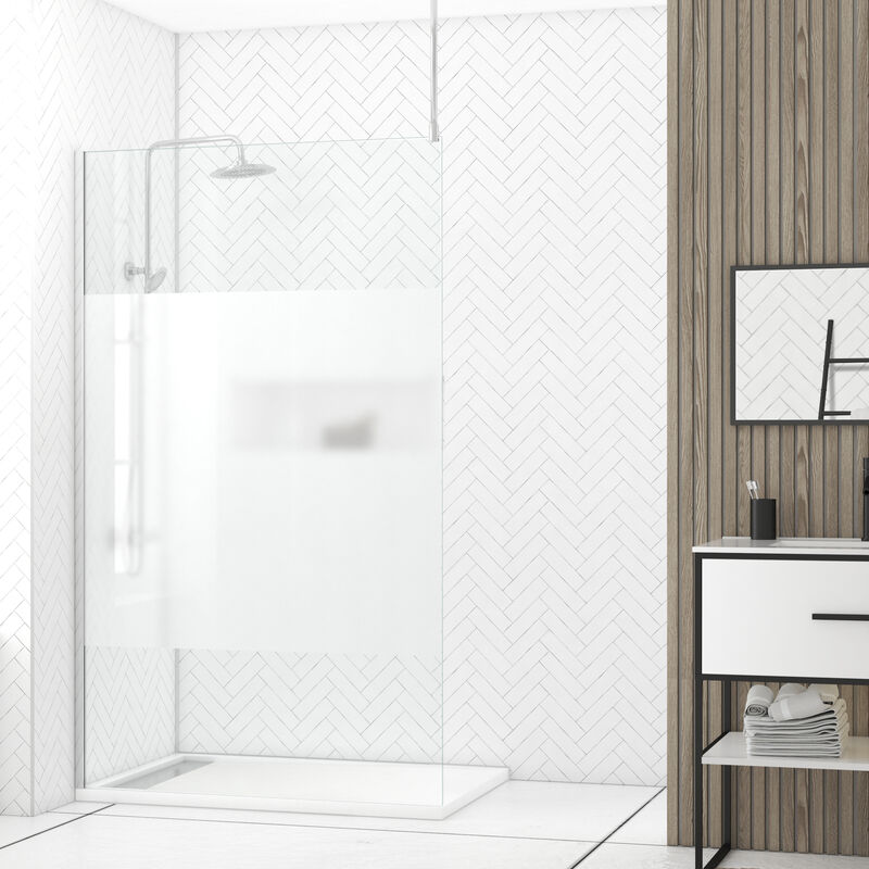 foto del prodotto parete per doccia 120x200cm smerigliata profilo barra a soffitto cromata freedom 2 frosted
