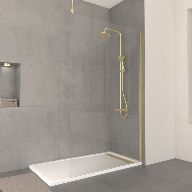 foto del prodotto parete per doccia 120x200cm vidrio 8mm profilo barra a soffitto finitura oro spazzolato freedom 2 gold