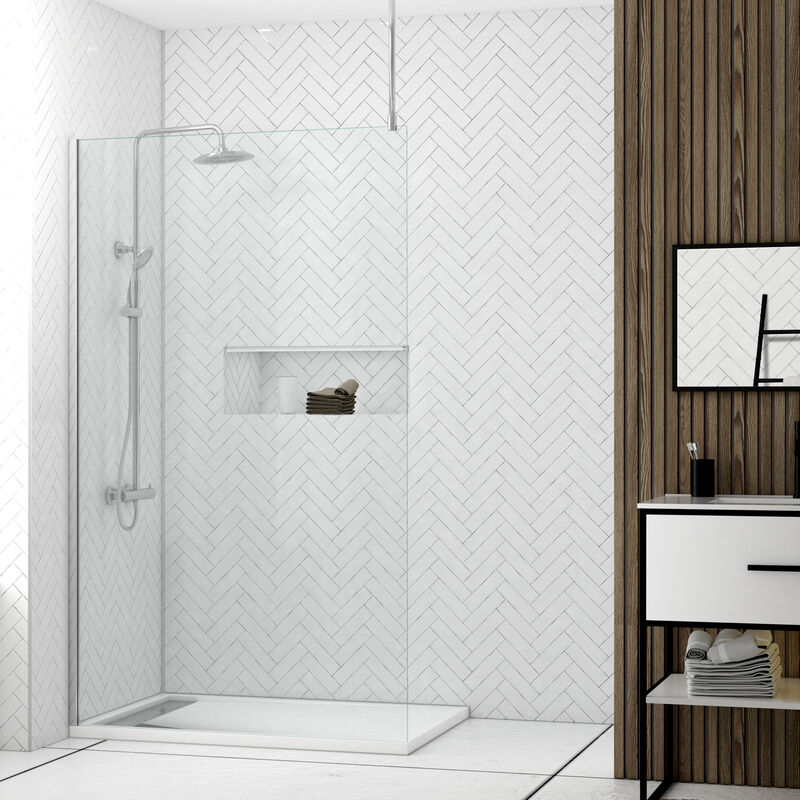 foto del prodotto parete per doccia 120x200cm vidrio trasparente profilo barra a soffitto cromata freedom 2
