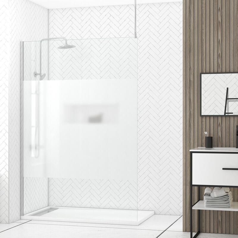foto del prodotto parete per doccia 140x200cm smerigliata profilo barra a soffitto cromata freedom 2 frosted
