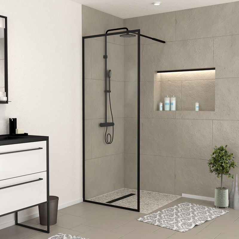 foto del prodotto parete per doccia 80x200 cm struttura nero opaco dark contouring