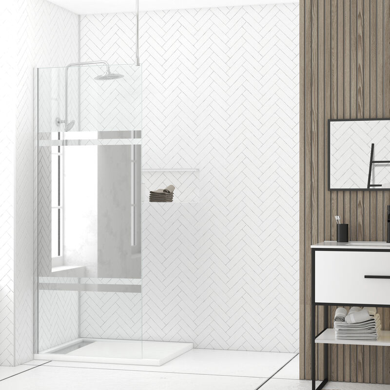 foto del prodotto parete per doccia 80x200cm specchio profilo barra a soffitto cromata freedom 2 mirror