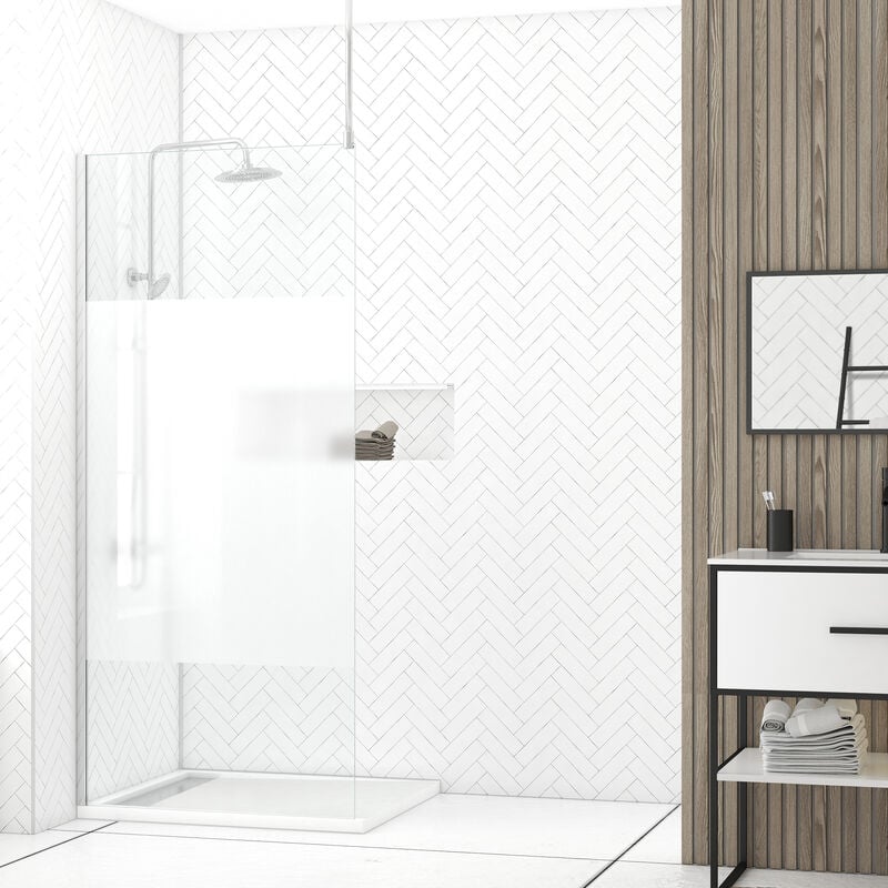 foto del prodotto parete per doccia 90x200cm smerigliata profilo barra a soffitto cromata freedom 2 frosted