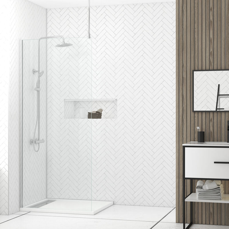foto del prodotto parete per doccia 90x200cm vidrio trasparente profilo barra a soffitto cromata freedom 2