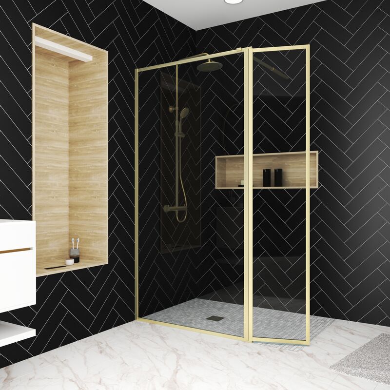 foto del prodotto parete per doccia e deflettore 100 40x200 cm finitura oro spazzolato goldy contouring