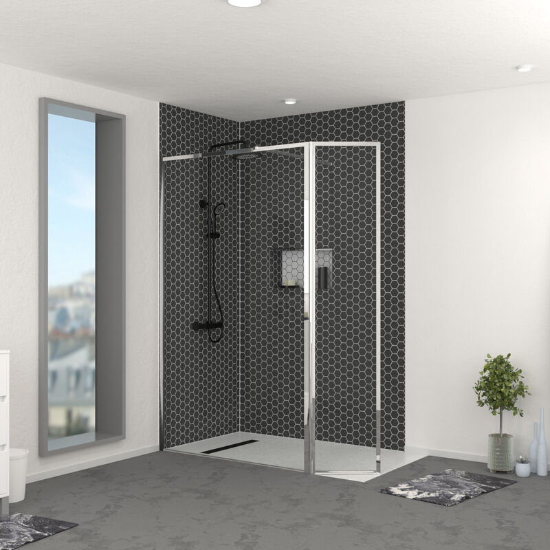 foto del prodotto parete per doccia e deflettore 120 40x200 cm finitura cromata chromed contouring