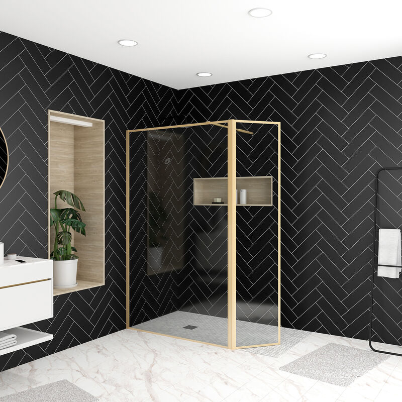 foto del prodotto parete per doccia e deflettore 120 40x200 cm finitura oro spazzolato goldy contouring