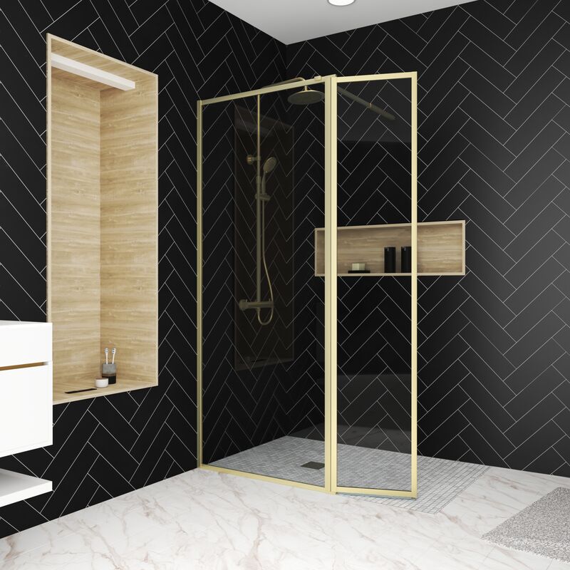 foto del prodotto parete per doccia e deflettore 80 40x200 cm finitura oro spazzolato goldy contouring