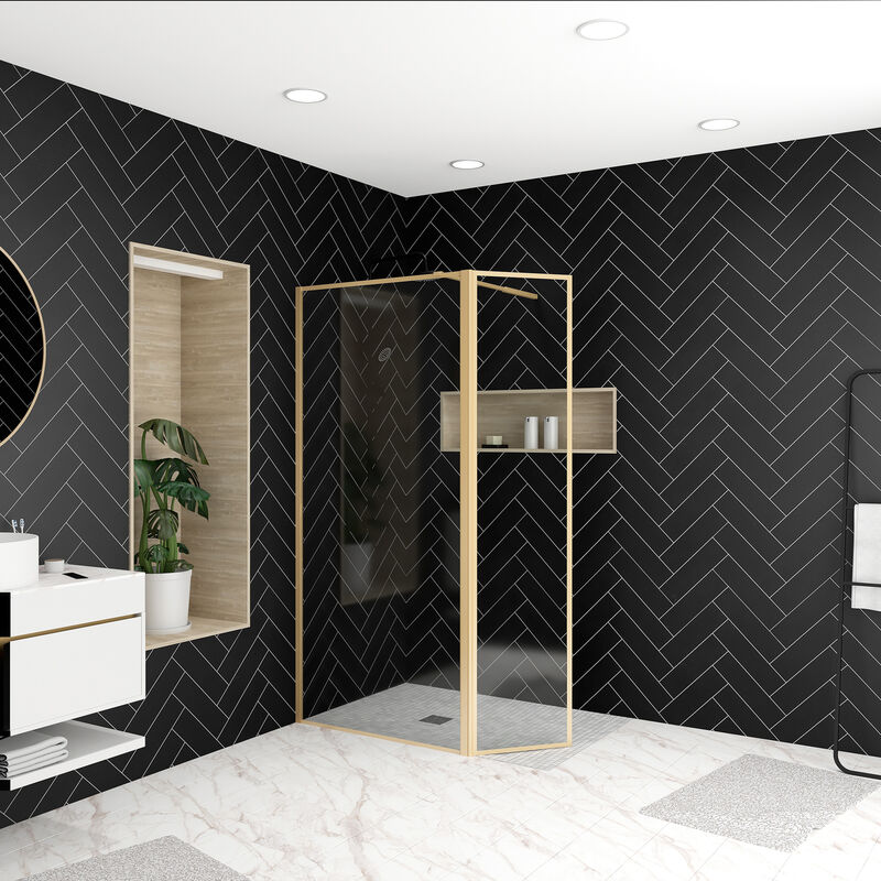 foto del prodotto parete per doccia e deflettore 90 40x200 cm finitura oro spazzolato goldy contouring
