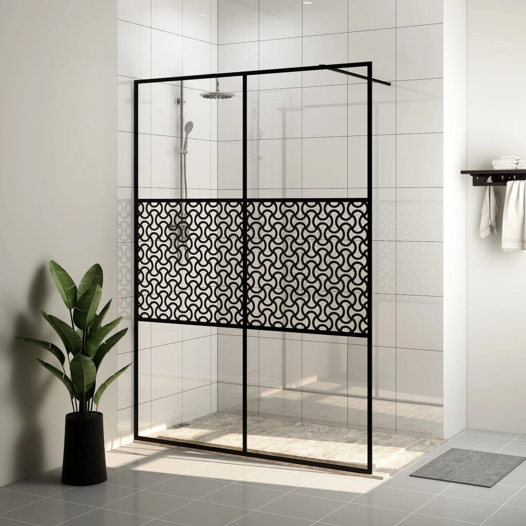 foto del prodotto parete per doccia walk in vetro trasparente esg 140x195cm nera cod mxl 52638