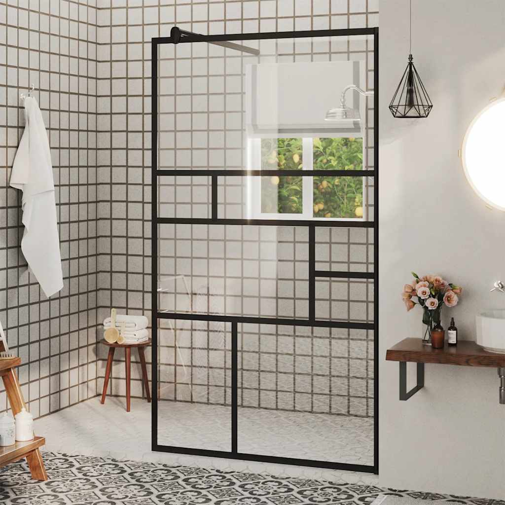 foto del prodotto parete per doccia walk-in vetro trasparente esg 90x195 cm nera cod mxl 44603