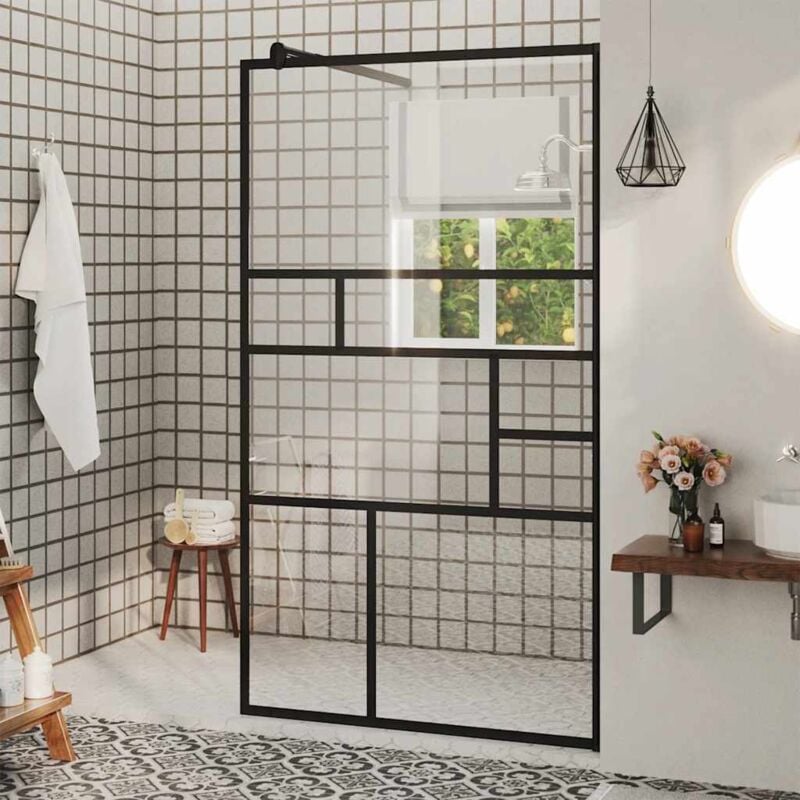foto del prodotto parete per doccia walk in vetro trasparente esg 90x195 cm nera vidaxl