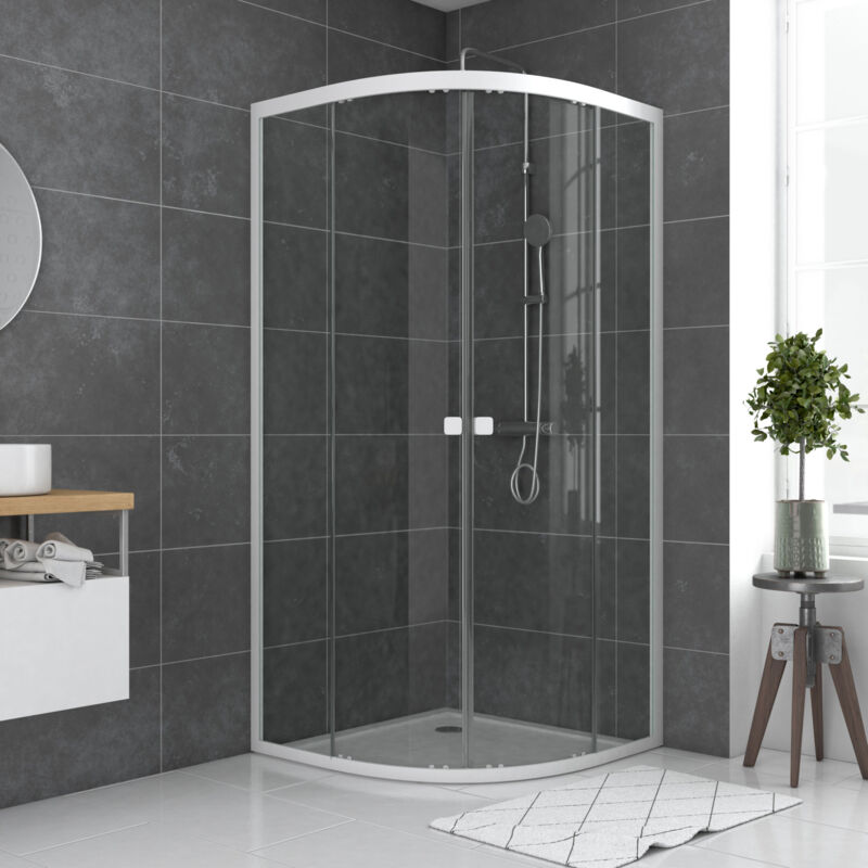foto del prodotto parete porta doccia 1 4 di cerchio bianca 90x90 cm vetro trasparente whity round