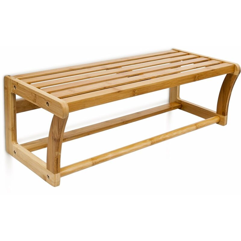 foto del prodotto parete, portasciugamani bagno, in bamb , hxlxp 60x20x26 cm, mensola porta asciugamani, naturale, marrone, 1 relaxdays