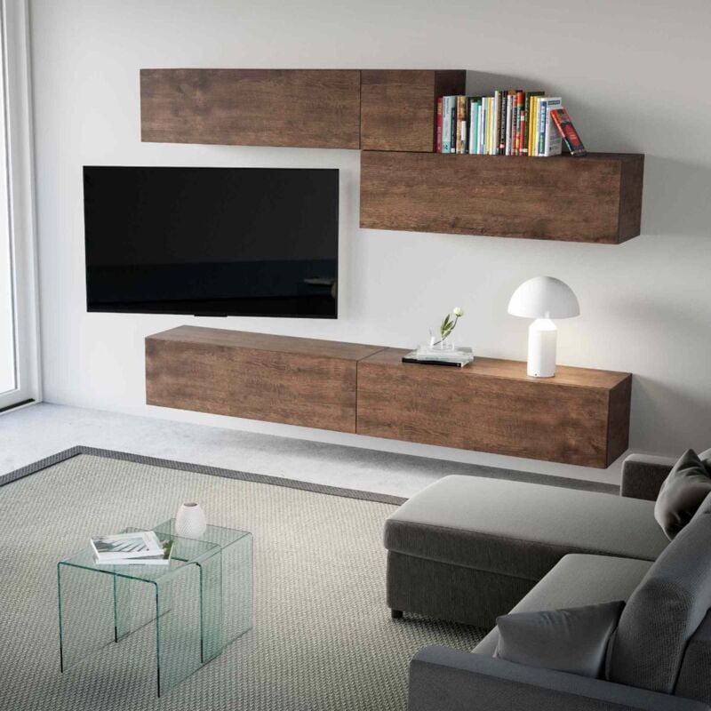 foto del prodotto parete soggiorno sospesa isoka a03 l.268 p.39,5 noce