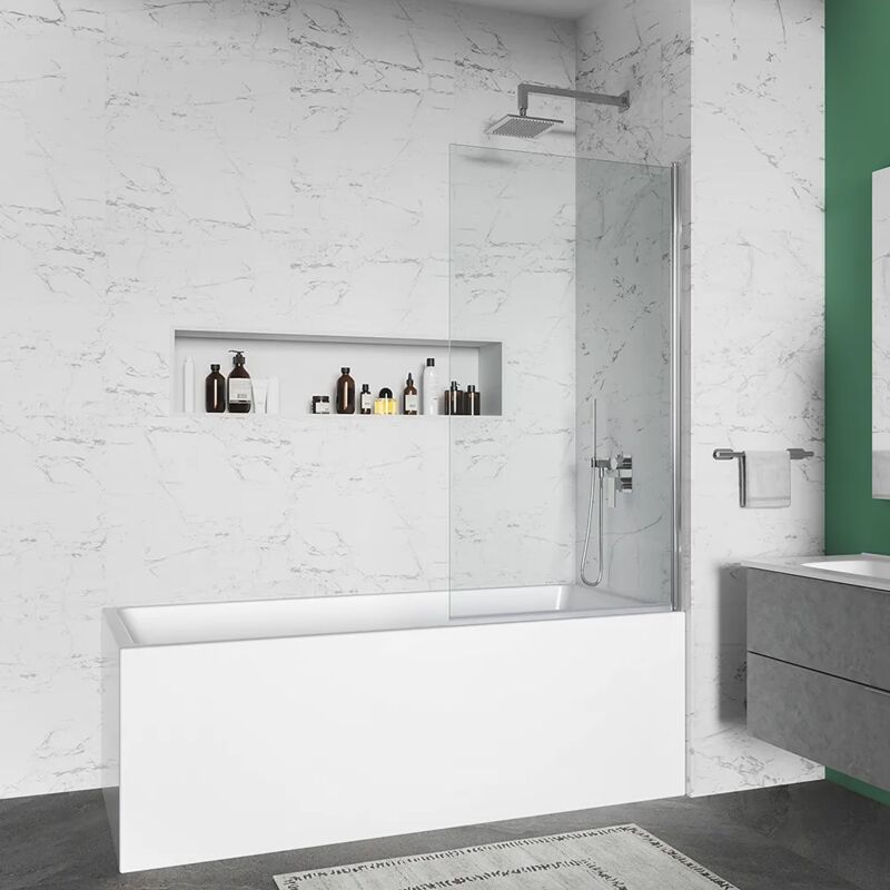 foto del prodotto parete sopravasca girevole 80 cm vetro 6mm trasparente con trattamento anticalcare e portasciugamani - reversibile mod. jandia