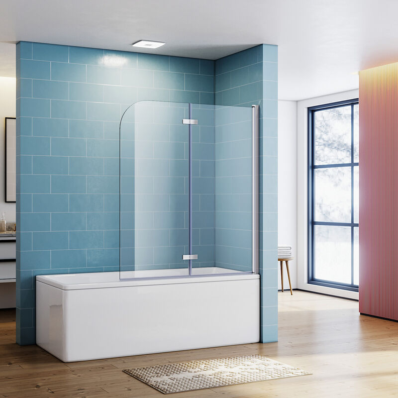 foto del prodotto parete vasca da bagno doccia 120x140cm parete vasca 2 ante con dispositivo pieghevole a 180 6mm vetro temperato trasparente da parete vasca