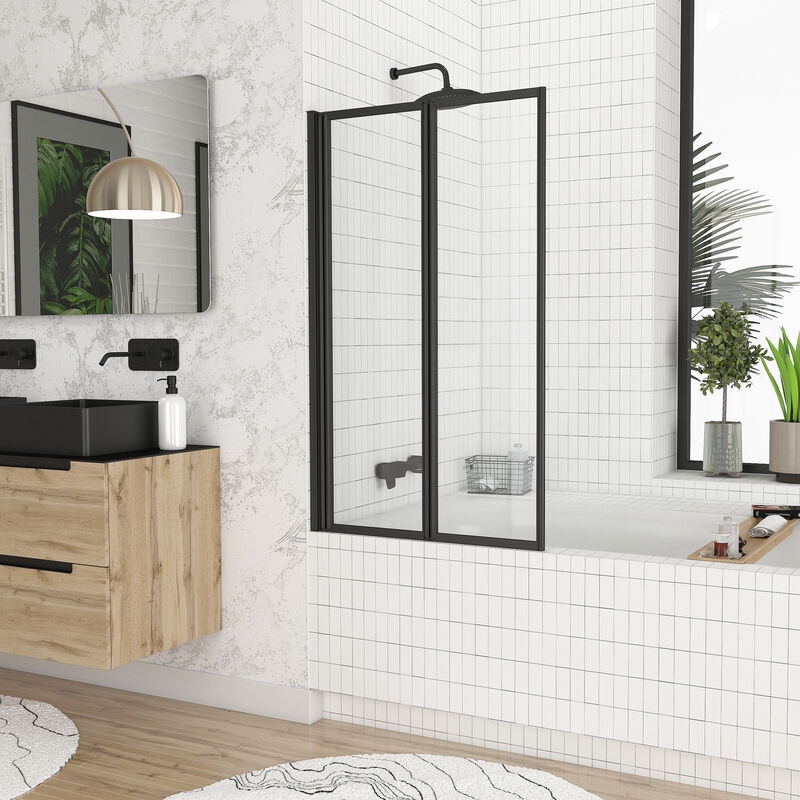 foto del prodotto parete vasca girevole 70x120cm 2 pannelli nero opaco vetro temperato 4 mm duplo