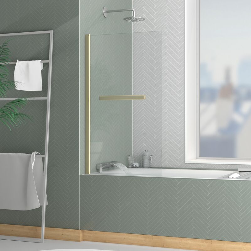 foto del prodotto parete vasca pieghevole con portasciugamani 70x120 cm profilo in oro spazzolato vetro da 4 mm