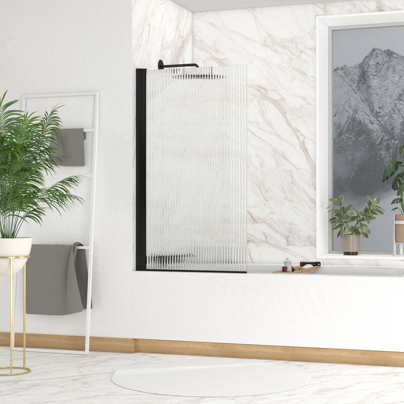 foto del prodotto parete vasca ribaltabile 80x140cm profilo nero opaco vetro temperato ondulato 5mm wavy