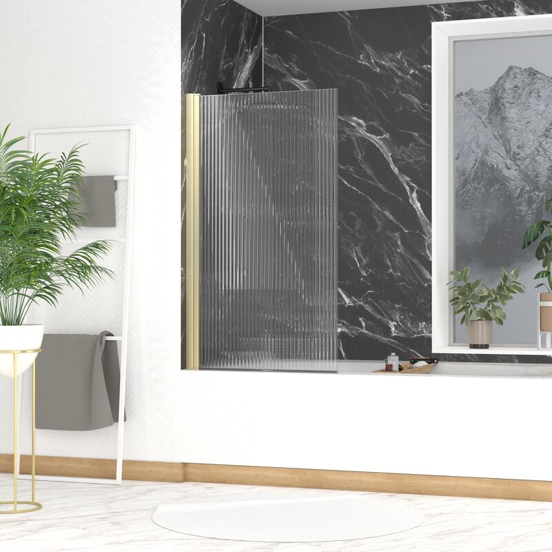 foto del prodotto parete vasca ribaltabile 80x140cm profilo oro spazzolato vetro temperato ondulato 5mm wavy