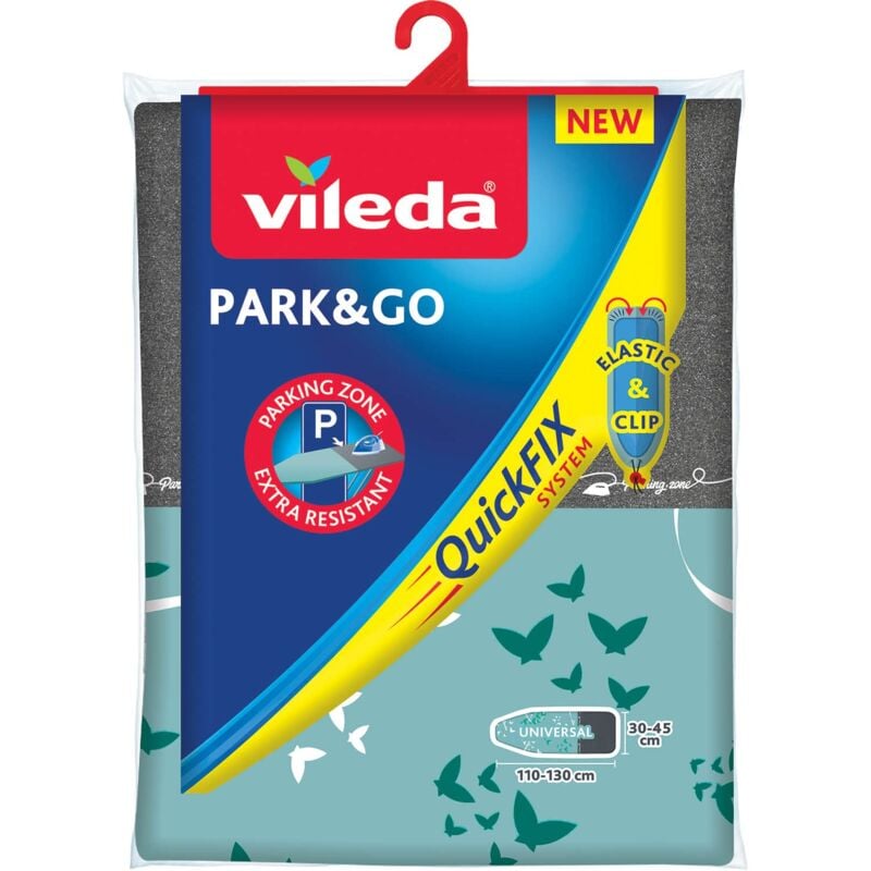 foto del prodotto park go copriasse da stiro universale, in cotone, area parcheggio, con fermacorda, grigio verde, 139 x 50 x 0.29 cm vileda
