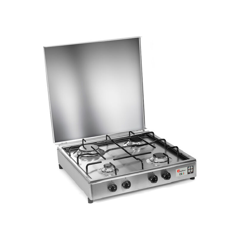foto del prodotto parker fornello 4 fuochi a gas gpl metano con valvola di sicurezza acciaio inox made in italy mod. 542accgps gpl