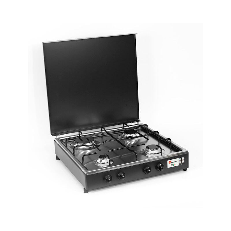 foto del prodotto parker fornello 4 fuochi a gas gpl metano grigio grafite con piano acciaio inox made in italy mod. 542gspgp metano
