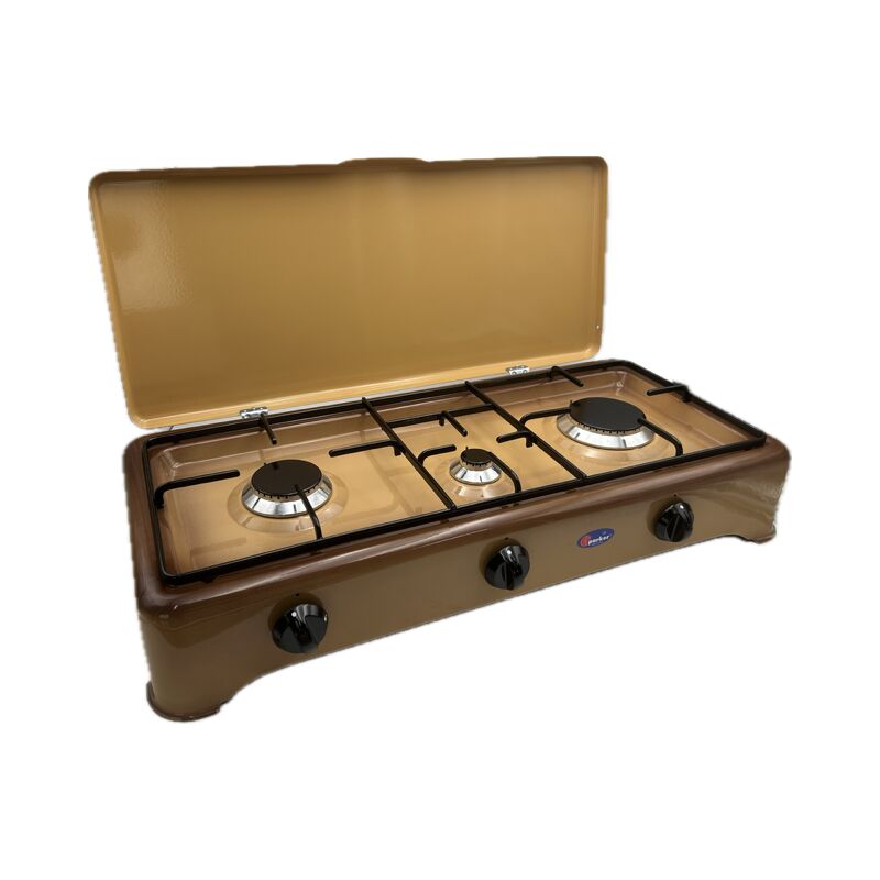 foto del prodotto parker fornello a gas gpl 3 fuochi con valvola di sicurezza marrone sfumato mod. 5324sfgps