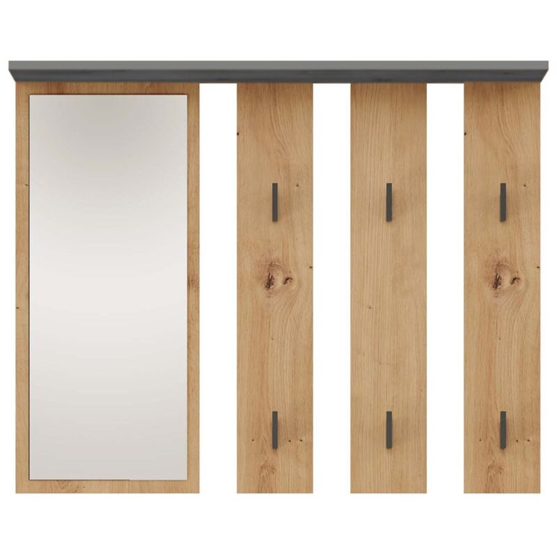 foto del prodotto parmi gancio a muro con specchio appendiabiti a muro 100x15x81,5 cm 6 ganci mobili da sala quercia e grigio