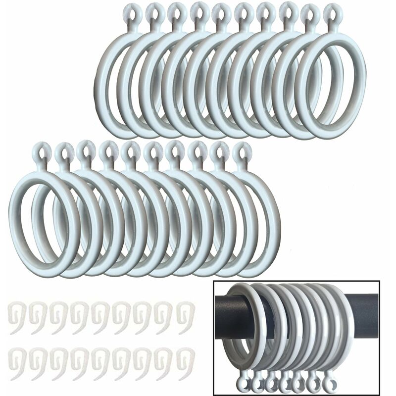 foto del prodotto parpyon anelli per bastoni tende da 22mm, n. 20 con guarnizione antigraffio d. 33mm bianco