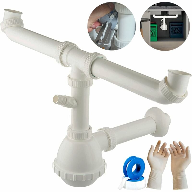 foto del prodotto parpyon sifone lavello cucina tubo flessibile sifone da cucina 2 vie 1 1 2 con attacco lavastoviglie antiodore