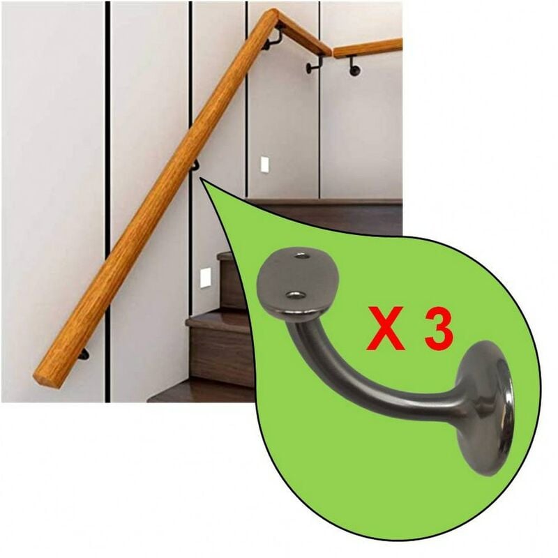 foto del prodotto parpyon supporti per corrimano in legno 3pz viti e tasselli nichel satinato