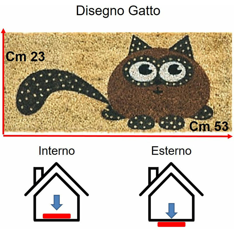 foto del prodotto parpyon zerbino ingresso casa divertente simpatico cm 23x53 tappeto antiscivolo in cocco gatto