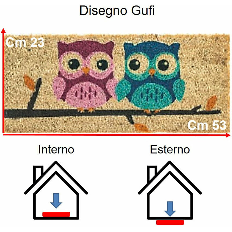 foto del prodotto parpyon zerbino ingresso casa divertente simpatico cm 23x53 tappeto antiscivolo in cocco gufi