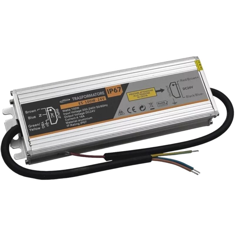 foto del prodotto partenopea utensili alimentatore trasformatore da esterno metallico stabilizzato switching impermeabile ip67 220v 24v 4.1a da 100w