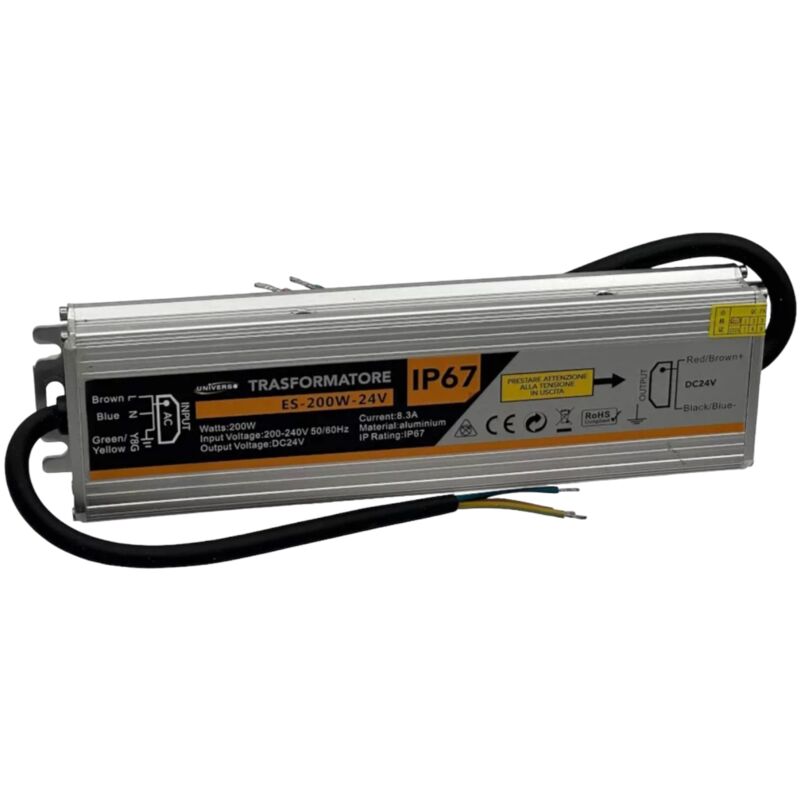 foto del prodotto partenopea utensili alimentatore trasformatore da esterno metallico stabilizzato switching impermeabile ip67 220v 24v 8.3a da 200w