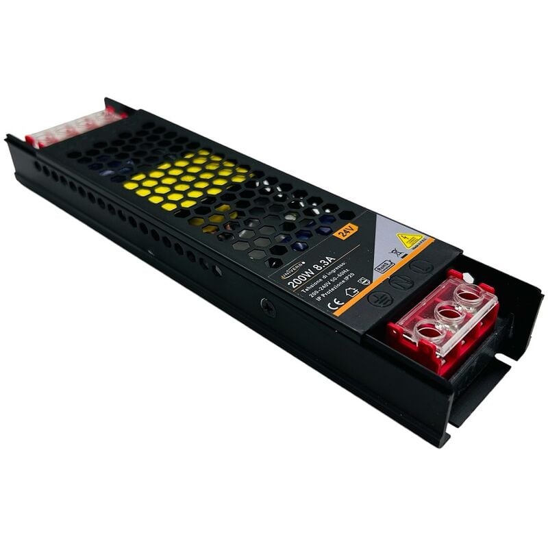 foto del prodotto partenopea utensili alimentatore trasformatore slim ultra sottile 24v 8.3a 200w scocca in alluminio colore nero ac 180v 240v trasformatore per
