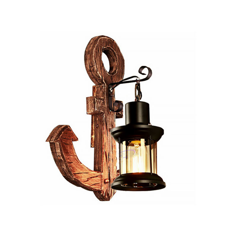 foto del prodotto partenopea utensili applique da parete con forma ancora stile rustico attacco lampada e27 in legno
