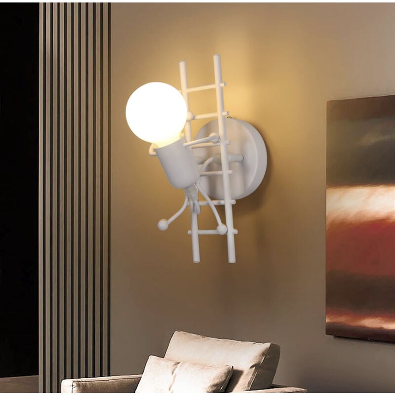 foto del prodotto partenopea utensili applique lampada da parete moderna con attacco e27 forma omino bianco su scala