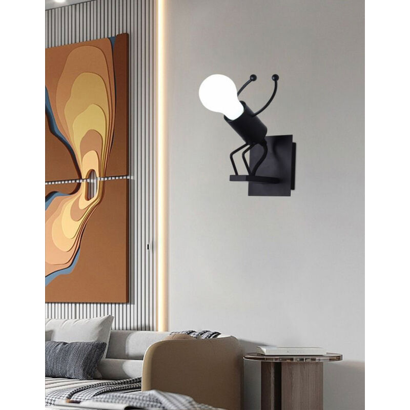 foto del prodotto partenopea utensili applique lampada da parete moderna con attacco e27 forma omino nero che salta