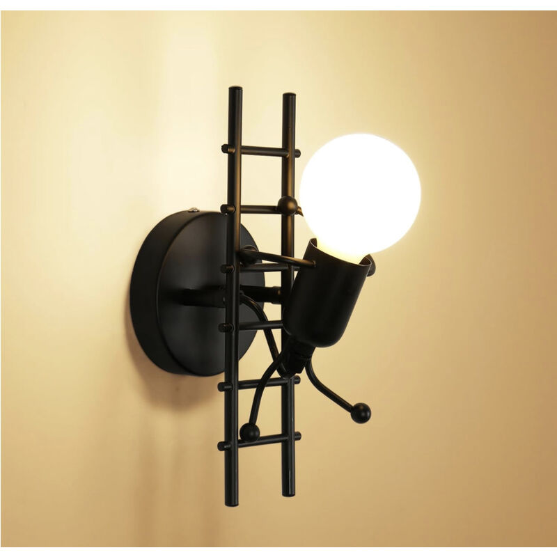 foto del prodotto partenopea utensili applique lampada da parete moderna con attacco e27 forma omino nero su scala