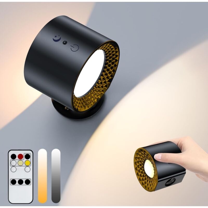 foto del prodotto partenopea utensili applique lampada doppio led da parete a batteria ricaricabile usb controllo touch o telecomando 3 temperature cct rotazione di